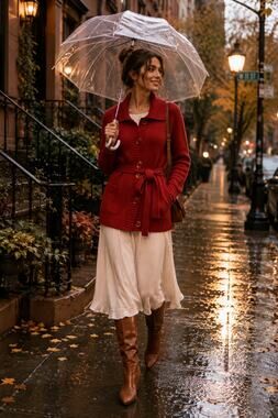 First Issue Liz Claiborne Red Belted Cardigan Sweater Women's Large